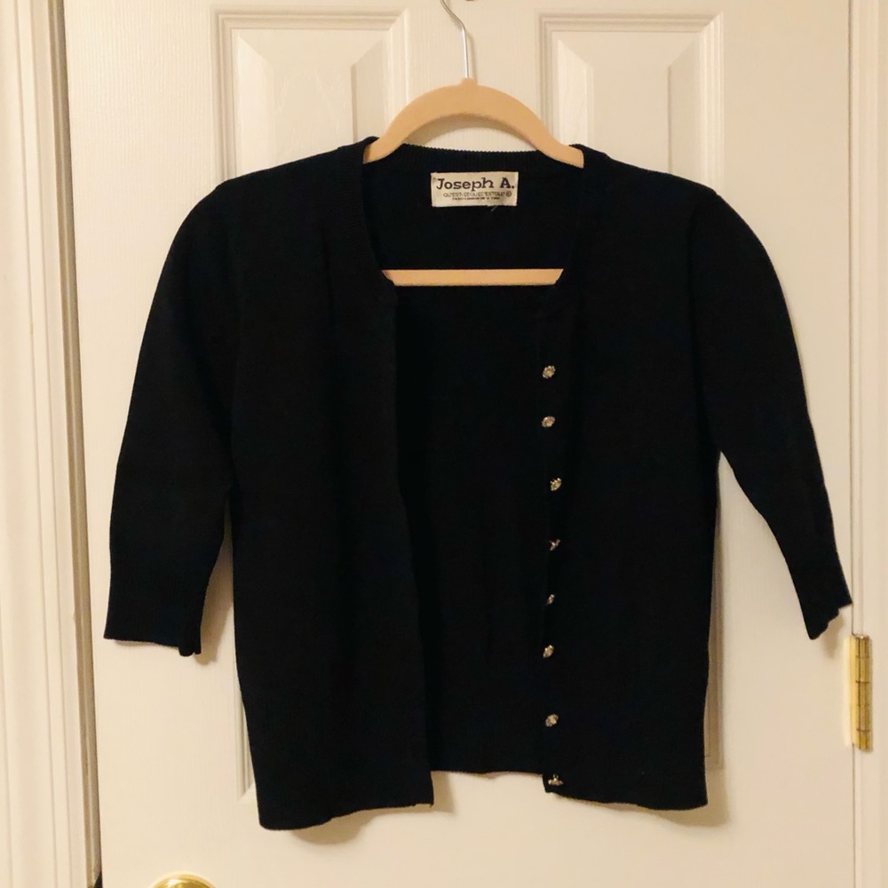 Cute Joseph A. black crop cardigan with floral rhinestone buttons - Picture 3 of 6